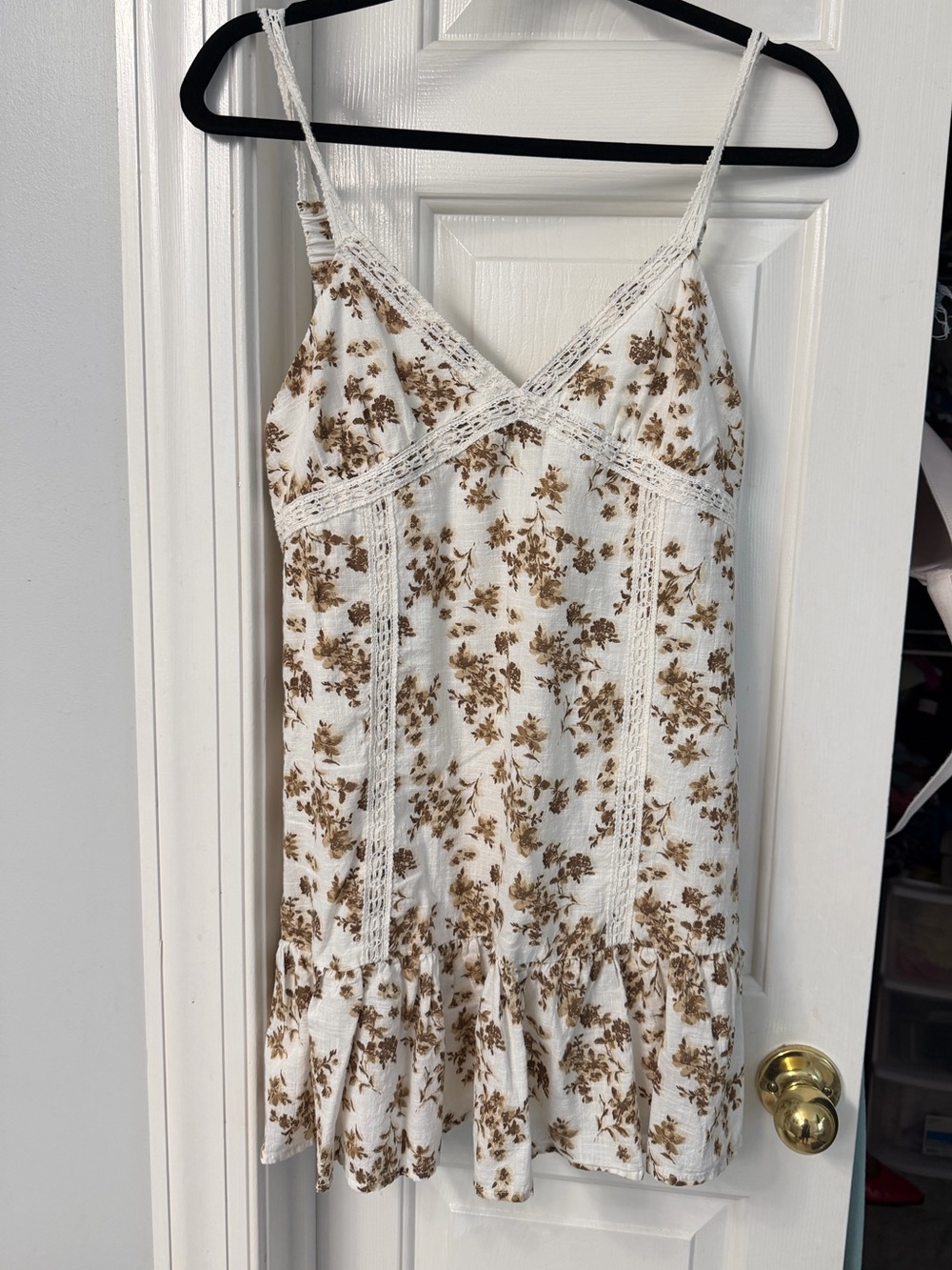 No Boundaries White Slip Dress with Brown Floral Print